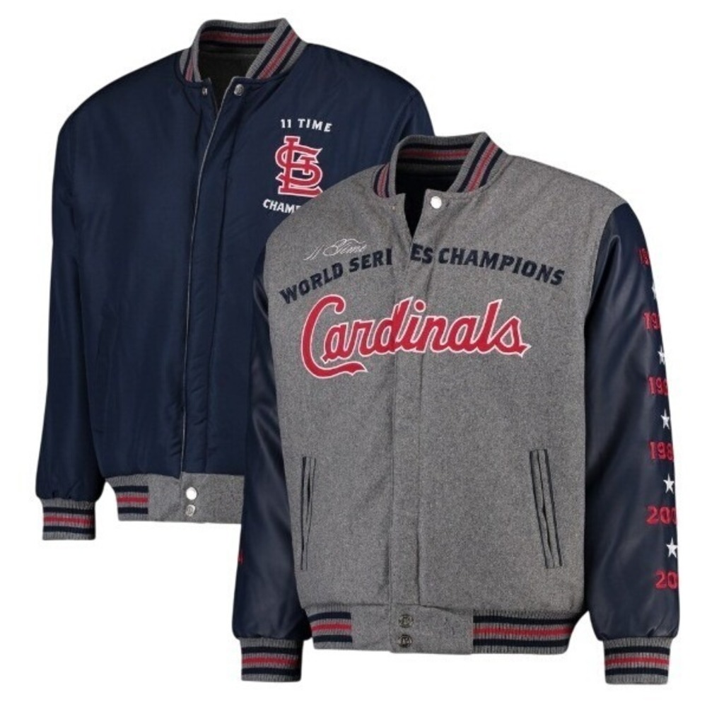 St. Louis Cardinals MLB Reversible Melton Jacket XL JH Design Heathered Gray